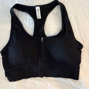 NWOT Sports Zip-Front Black Racerback Sports Bra